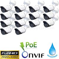 Urban Security Group 14-Pack 2MP 1080P IP PoE Bullet Security Camera with Deep Base Mount : 2.8mm Wide Angle Lens : 24x IR LEDs : IR-Cut, ONVIF, WDR, Weatherproof, Motion Detection, Phone App