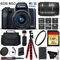 Canon EOS M50 Mirrorless Digital Camera with 15-45mm Lens + Flexible Tripod + UV Protection Filter + Professional Case + Card Reader - International Version Bundle