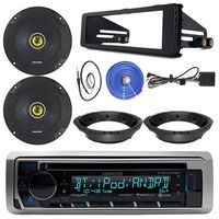 Kenwood KMR-D372BT Stereo CD Receiver Bundle Combo With 2x Kicker 6.5" Speakers W/ Adapter Brackets, Dash Kit For 1998-2013 Harley Motorcycles + Enrock 22" Radio Antenna + 50Ft 14g Speaker Wire