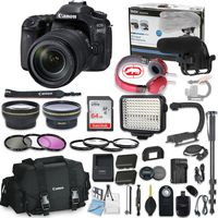 Canon EOS 80D DSLR Camera Bundle with Canon EF-S 18-135mm f/3.5-5.6 is USM Lens + Professional Video Accessory Bundle Includes ECKO Headphones, Microphone, LED Video Light and More. (28 Items)