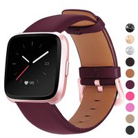 Mosstek Genuine Leather Bands Compatible with Fitbit Versa 2 & Versa 1 & Versa Lite & Versa Special, Genuine Leather Band Replacement Strap for Versa Women Men - Burgundy