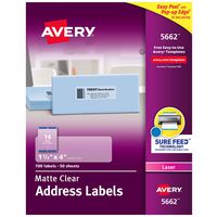 Avery Matte Frosted Clear Address Labels for Laser Printers, 1-1/3" x 4", 700 Labels (5662)