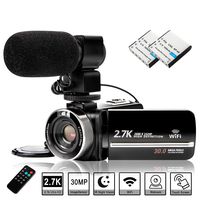 Video Camera Camcorder with Rechargeable Microphone, FHD 2.7K 30FPS 30MP Vlogging Camera for YouTube, 16X Digital Zoom 3.0 in Touch Screen IR Night Vision Recorder with Remote Control & 2 Batteries