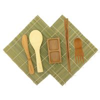 BambooMN Sushi Making Kit - 2 Green Sushi Rolling Mats, Rice Paddle, Spreader, Chopsticks, Sushi Sauce Dish, and Free Spork - Deluxe Sushi Set