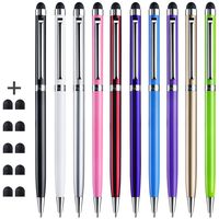 ChaoQ Stylus Pen, (All Metal Material) 10 Pack Silver Clip 2 in 1 Slim Capacitive Stylus and Ballpoint Pen for Universal Touch Screen Devices with 10 Extras Replaceable Rubber Tips