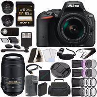 Nikon D5500 DSLR Camera with 18-55mm Lens (Black) + Nikon AF-S DX NIKKOR 55-300mm f/4.5-5.6G ED VR Lens + Battery + Charger + Sony 128GB UHS-I SDXC Memory Card (Class 10) + Remote + Flash Bundle