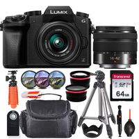 Panasonic Lumix DMC-G7 Mirrorless Micro Four Thirds Digital Camera with 14-42mm Lens (Black) + Essential Starter Accessory Bundle incl. Wide-Angle & Telephoto Conversion Lens, Gadget Bag & More