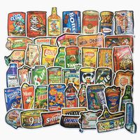 Jasion 50-Pcs Vinyl Stickers Vintage Funny Snacks Food Cartoon Graffiti Decals for Water Bottles Cars Motorcycle Skateboard Portable Luggages Phone Ipad Laptops