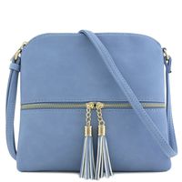 Lightweight Medium Crossbody Bag with Tassel (Light Blue)
