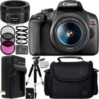 Canon EOS Rebel T7 with 18-55mm Lens, 50mm Lens and 8pc Accessory Bundle - Includes 16GB SD Memory Card + Replacement Battery + Medium Carrying Case + More