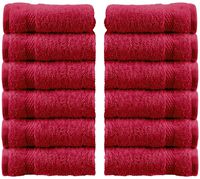 White Classic Luxury Cotton Washcloths - Large Hotel Spa Bathroom Face Towel | 12 Pack | Burgundy