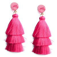 Hot Pink Tassel Earrings Long Fringe Drop Dangle for Women Girls Layered Thread Tassel Tassle Earrings Statement Bohemian Jewelry