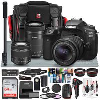 Canon EOS 90D DSLR Camera w/Canon EF-S 18-55mm Lens + Canon EF-S 55-250mm Lens, Xpix 58mm 2.2X Telephoto & .43x Wide-Angle Lens, Bag, Strap, 64GB Memory Card, Xpix Cleaning Kit & Platinum Accessories