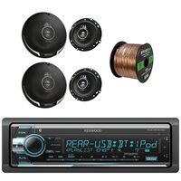Kenwood in-Dash Detachable Face AM/FM/CD/MP3 Car Stereo Receiver, Bletooth with Kenwood Performance Series 6-1/2" 3-Way 320 Watts Car Speakers(2-Pairs) & Enrock 16-Gauge 50 Feet Speaker Wire