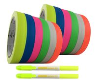 GreyParrot Tape UV Blacklight Reactive, (12 Pack, 6 Colors, 66ft per Color), Fluorescent Cloth Tape, 2 Pack Highlighter Pens