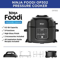 Ninja OP302 Foodi 9-in-1 Pressure, Broil, Dehydrate, Slow Cooker, Air Fryer, and More, with 6.5 Quart Capacity and 45 Recipe Book, and a High Gloss Finish