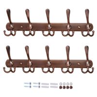 Dseap Wall Mounted Coat Rack - 5 Tri Hooks, Heavy Duty, Stainless Steel, Metal Coat Hook Rail for Coat Hat Towel Purse Robes Mudroom Bathroom Entryway (Antique Copper, 2 Packs)