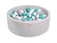 MEOWBABY 35 x 11.5 in /200 Balls Included ∅ 2.75in Foam Ball Pit for Baby Kids Soft Round Ball Pool Children Toddler Playpen Made in EU Light Grey: Turquoise/Grey/White