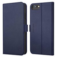 iPhone 8 Plus 7 Plus 6 Plus case ZOVER Genuine Leather Wallet Case with RFID Blocking Kickstand Feature Card Bison Fone Slots ID Holders and Magnetic Clasps Gift Box Navy Blue (Undetachable Version)