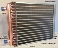 12x6 Water to Air Heat Exchanger~1" Copper Ports w/EZ Install Front Flange