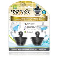 StopShroom Tub 2 Pack Universal Stopper for Bathtub and Bathroom Sink Drains, Black Plug 2pk