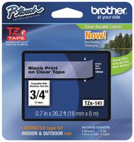 Brother Genuine P-Touch TZE-141 Tape, 3/4" (0.7") Standard Laminated P-Touch Tape, Black on Clear, Laminated for Indoor or Outdoor Use, Water-Resistant, 26.2 ft (8 m), Single-Pack