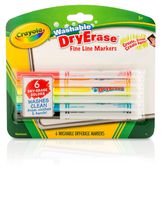 Crayola Washable Dry-Erase Fine Line Markers, 6 Classic Colors Non-Toxic Art Tools for Kids & Toddlers 3 & Up, Easy Clean Up, Won't Stain Hands or Clothes, Great for Classrooms - 98-5906