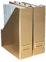 Blu Monaco Foldable Gold Magazine File Holder with Gold Label Holder - Set of 2 Cardboard Magazine Holder Boxes - Gold Desk Accessories