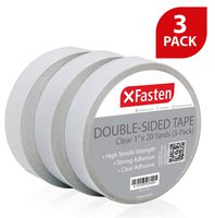 XFasten Double Sided Tape Clear, Removable, 1-Inch by 20-Yards, Pack of 3 Ideal as a Gift Wrap Tape, Holding Carpets, and Woodworking