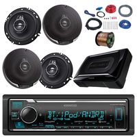 Kenwood KMMBT315U Bluetooth AM/FM Car Stereo Receiver Bundle Combo With 4x KFC-1695PS 320W 6.5" 3-Way Audio Coaxial Speakers + Compact Powered Subwoofer + Installation Kit + Enrock 50Ft Wire