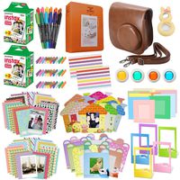 Xpix 135Pc. Fujifilm Instax Mini 9 (Brown) Accessory Kit - Includes 40 Instax Film Exposures, Groovy Case, Album, Selfie Mirror, 4 Colored Filters, 40 Film Frames, 12 Color Markers & Complete Bundle