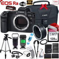 Canon EOS Ra Mirrorless Digital Camera 30.3MP Full-Frame (Body Only) with Canon EF-EOS R Mount Adapter + 128GB Memory Card, Canon 100-Es Case, Shoulder Strap, TTL Automatic Flash, TTL Cord and More