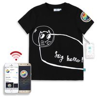 B'zT Washable Tracking Device Sensor Pre-Embedded T-Shirt in Cotton, Bio-Degradable Encasing, Free App Works with Smartphone to Track up to 5 Children Perfect for Travel & Playground.(S, Catstronaut)