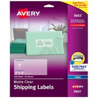 Avery Matte Frosted Clear Address Labels for Inkjet Printers, 2" x 4", 250 Labels (8663)