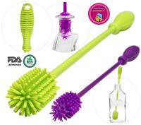 A-Brush Silicone Bottle Brush Cleaner BPA Free - FDA Cert Long Handle Baby Bottle Cleaner Nipple Brush Ideal for Glass & Plastic Water Bottles Tumblers Hydro Flask (Set of 2pcs Green/Purple)