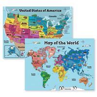 USA Wall Map & Kids World Map for Kids Wall (Maps for Kids) 2 Classroom Posters Perfect for Map Art - 18x24 (Non Laminated) 2 Wall Maps Included