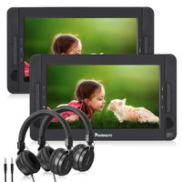 NAVISKAUTO 10.1" Dual Screen Portable DVD Player for Car, Headrest Video Player with Headphones, 5-Hour Rechargeable Battery and Last Memory