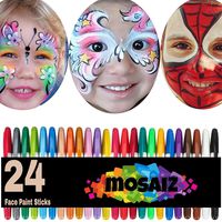 Face Paint Crayon 24 Colors with 12 Metallics Face Painting Sticks for Kids Washable Twistable Kit Water Based Non-Toxic Set Halloween Makeup Marker Pen for Face Hair Body