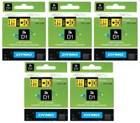 DYMO 45018 D1 Tape Cartridge for Dymo Label Makers, Created Specifically for Your LabelManager and LabelWriter Duo Label Makers, 1/2-inch x 23 Feet, Black on Yellow, Pack of 5