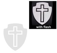 3x3.75" inches White Reflective Shield Cross Sign Christian Safe Lucky Praying Logo Bumper PVC Vinyl Sport Laptop Fridge Motorcycle Bike Racing Car Decal Badge Sticker Door Window Tailgate Truck Trunk Side Rear Emblem