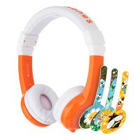 BuddyPhones Explore Foldable, Volume-Limiting Kids Headphones, Foldable Headband with Travel Bag, Built-In Audio Sharing Cable with Mic, Compatible with Fire, iPad, iPhone, and Android Devices, Orange