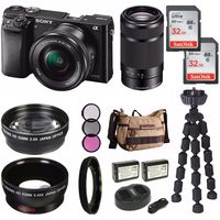 Sony Alpha a6000 Mirrorless Digital Camera 2 Lens Kit (SELP1650 + SEL55210B) & Havan Camera Case 64GB Kit