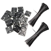 Cable Zip Ties, Adhesive Backed Cable Mounts,100 Pack Mounting Base Black with 200 Pack Black Nylon Cable Ties