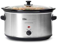 Maxi-Matic MST-900V Stainless Steel Slow Cooker, Dishwasher-Safe with Tempered Glass Lid, Cool- Touch Handles, Removable Stoneware Pot, 8.5 Qt, Silver