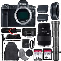 Canon EOS R Mirrorless Camera w/Extra Canon LP-E6N Battery Pack + 3 Lens Kit (EF 50mm f/1.8 STM + 70-300mm f/4-5.6 DG Macro + 420-800mm Zoom) + Mount Adapter EF-EOS R + Pro Accessory Bundle