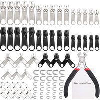 TecUnite 85 Pieces Zipper Replacement Zipper Repair Kit with Instruction Manual and Zipper Install Pliers Tool, Silver and Black
