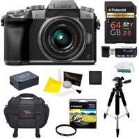 Panasonic DMC-G7KS Digital Single Lens Mirrorless Camera 14-42 mm Lens Kit, 4K + Starter Bundle + 64 GB High Speed 10 UHS3 + Tripod + Polaroid 46mm UV Filter + Battery + Bag