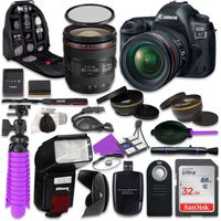 Canon 5D Mark IV DSLR Camera with Canon EF 24-70mm f/4L is USM Lens, Auxiliary Panoramic and Telephoto Lenses, 32GB Memory + Accessory Bundle