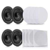 Pyle 5.25" 4 Bluetooth Flush Mount In-wall In-ceiling 2-Way Speaker System Quick Connections Changeable Round/Square Grill Polypropylene Cone & Tweeter Stereo Sound 4 Ch Amplifier 150 Watt (PDICBT256)
