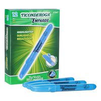 TICONDEROGA Emphasis Fluorescent Highlighters, Desk Style, Chisel Tip, Blue, 12-Pack (47067)